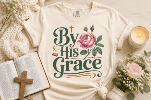 By His Grace Christian Shirt Design PNG: Soft Faith-Based Apparel